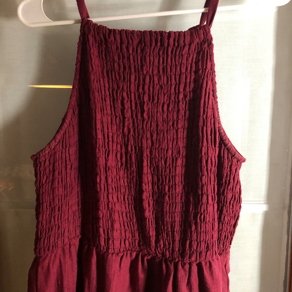 Red Smocked Empire Waist Maxi Dress